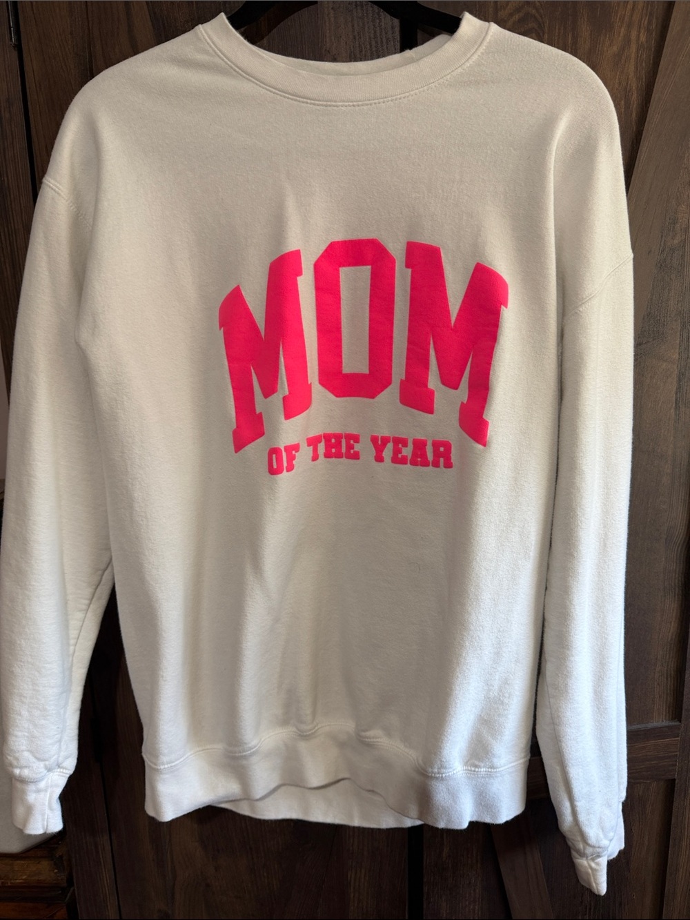 White "MOM of the Year" Crewneck Sweatshirt